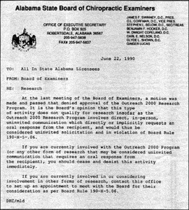 Letter from Alabama State Board of Chiropractic Examiners